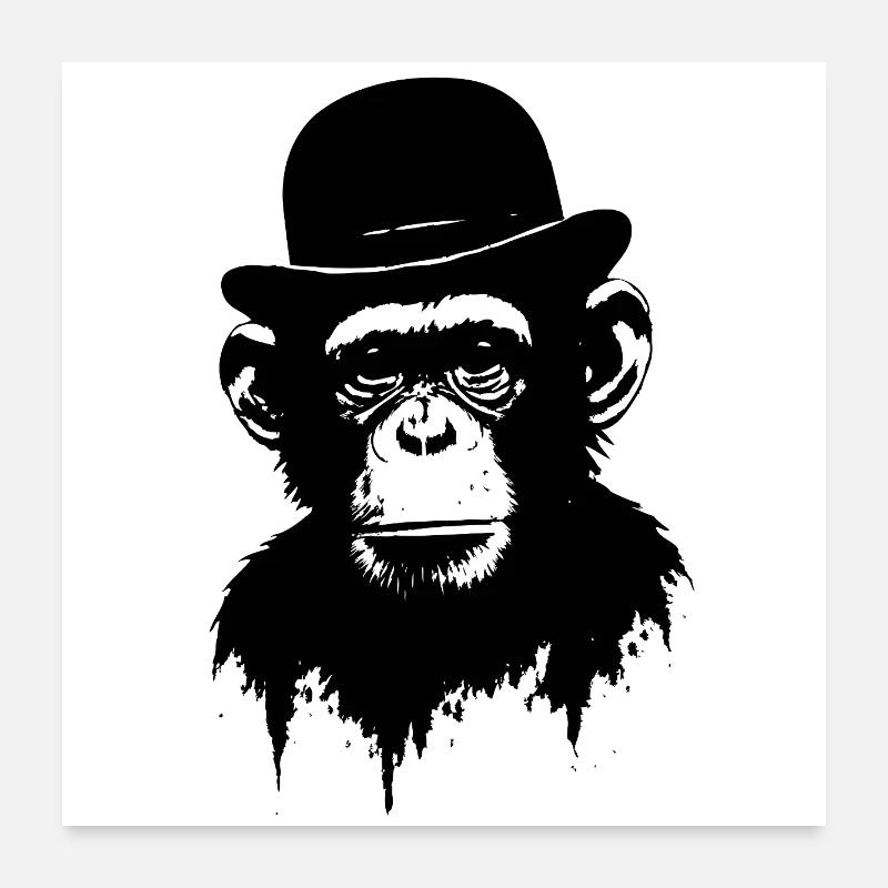 Monkey with bowler hat Poster 24" x 24" (60x60 cm)