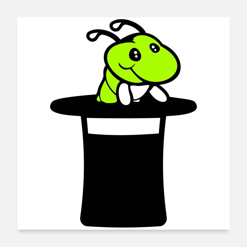 Caterpillar Top Hat Magician Wizard Magic Trick Cute Poster 24" x 24" (60x60 cm)