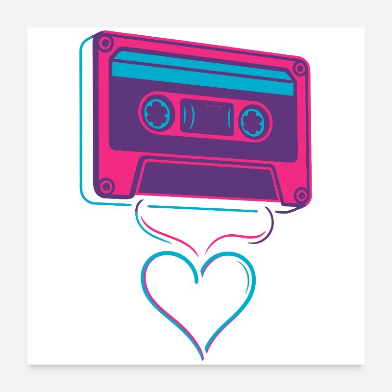  Cassette Rétro Cœur Cassettes vintages Poster 60 x 60 cm