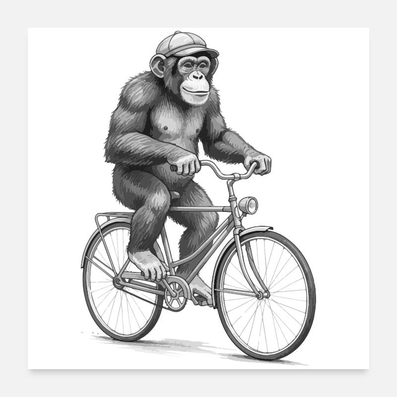 Monochromer Affen-Radfahrer Poster 60x60 cm
