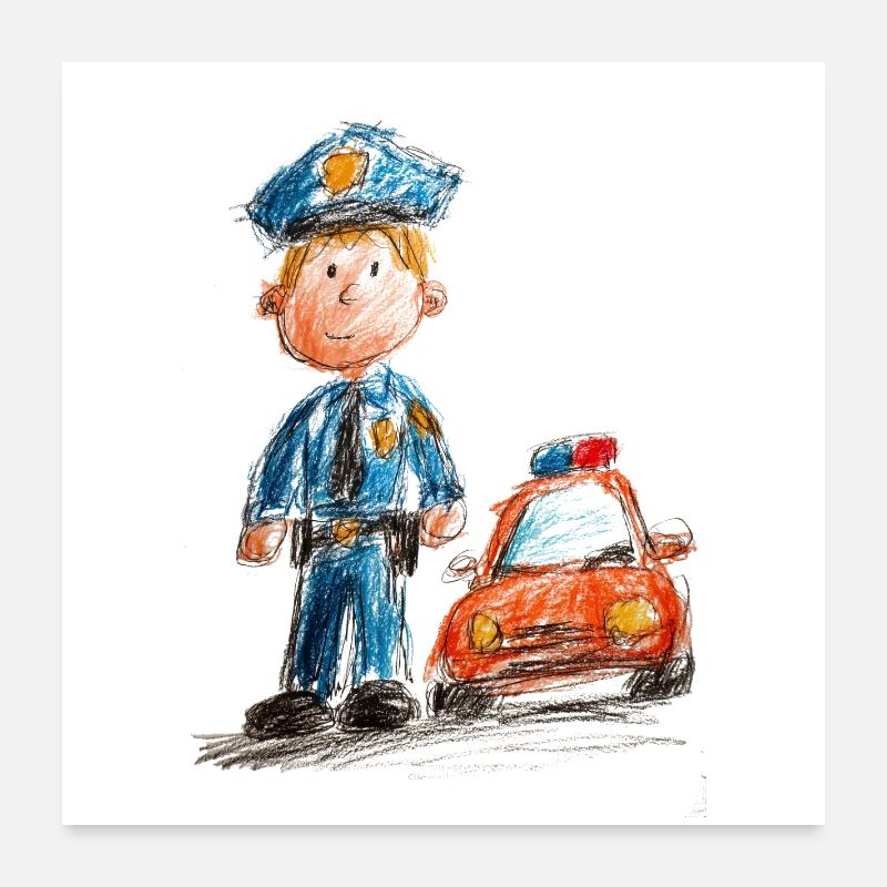 Policeman in children's cartoon Poster 24" x 24" (60x60 cm)