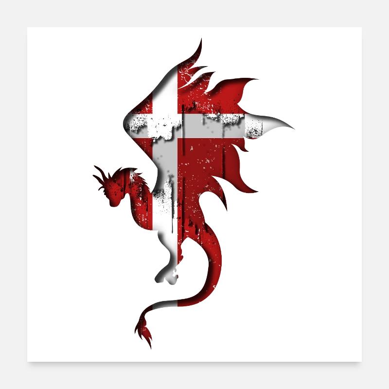 Drapeau du Danemark - Danemark - Silhouette de dragon Poster 60 x 60 cm