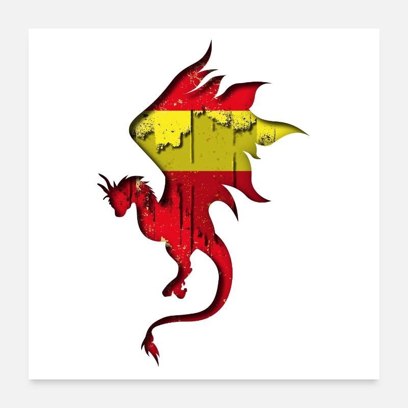 Drapeau de l’Espagne - Espagne - Silhouette de dragon Poster 60 x 60 cm