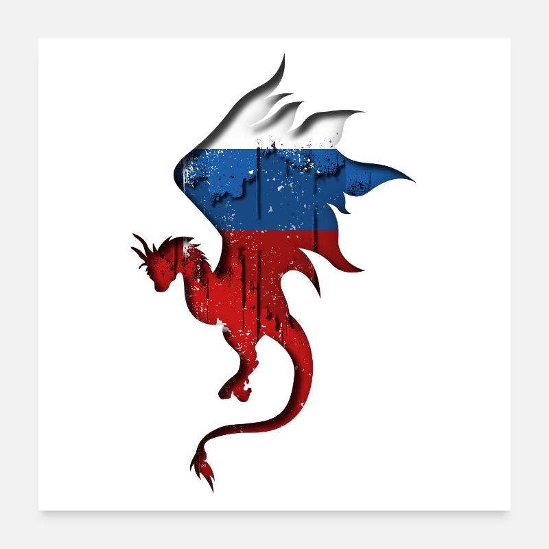 Drapeau de la Russie - Russie - Silhouette de dragon Poster 60 x 60 cm