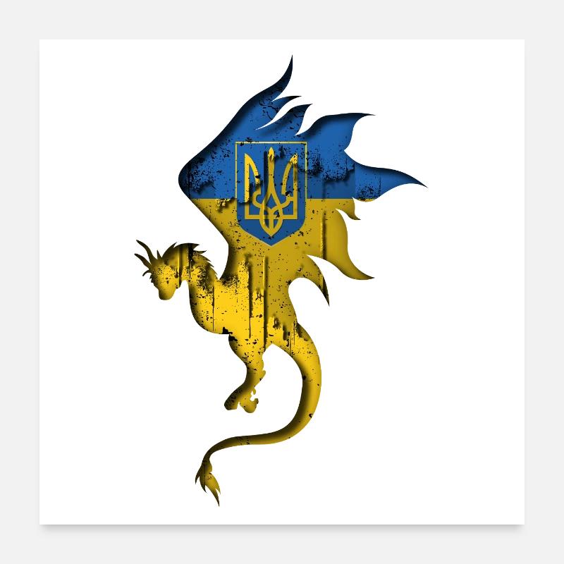 Drapeau de l’Ukraine - Ukraine - Silhouette de dragon Poster 60 x 60 cm
