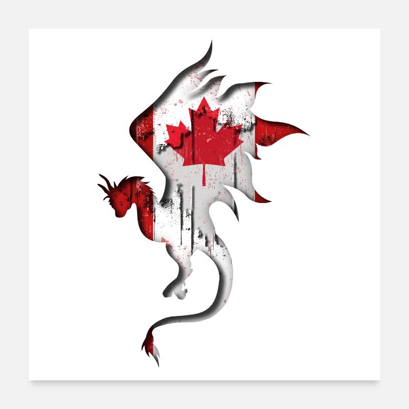 Flag of Canada - Canada - Dragon Silhouette Poster 24" x 24" (60x60 cm)