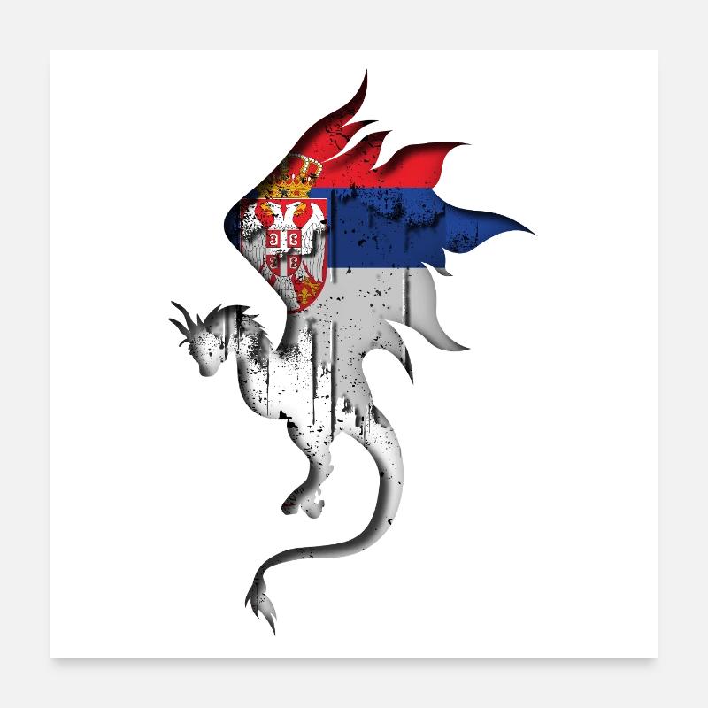 Drapeau de la Serbie - Serbe - Silhouette de dragon Poster 60 x 60 cm