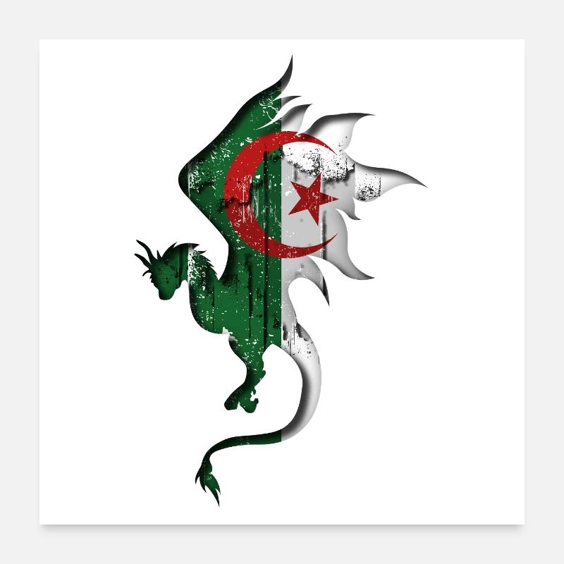 Algeria Flag - Algeria - Dragon Silhouette Poster 24" x 24" (60x60 cm)