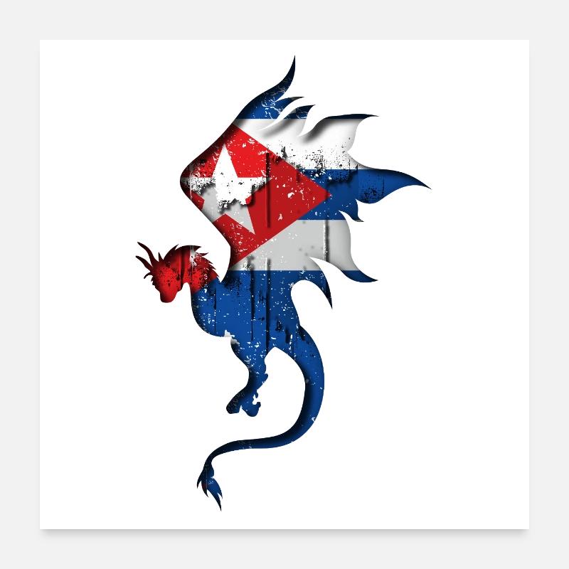 Drapeau de Cuba - Cuba - Silhouette de dragon Poster 60 x 60 cm