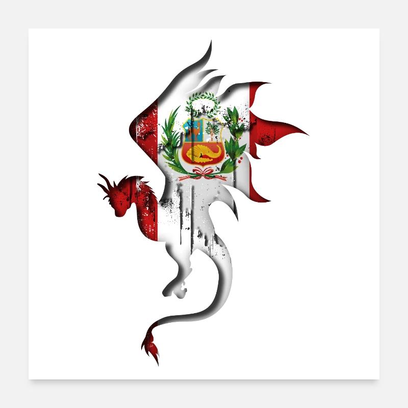 Flagge von Peru - Peru - Drachensilhouette Poster 60x60 cm