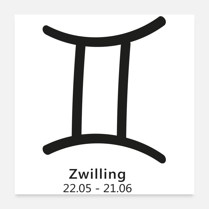 Zwilling Gemini Symbol Sternzeichen - Poster 60x60 cm - Weiß