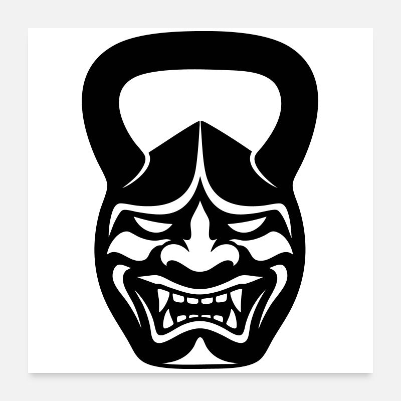 Masque de samouraï avec kettlebell de gymnase Poster 60 x 60 cm