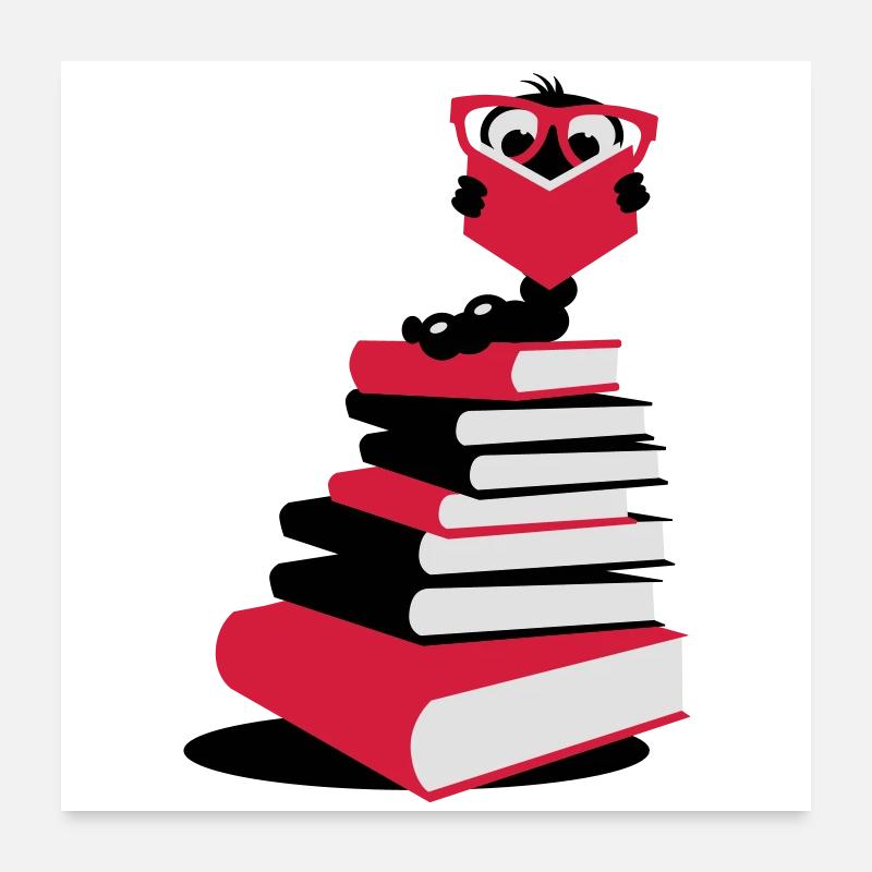 Ein Bücherwurm beim Lesen Poster 60x60 cm