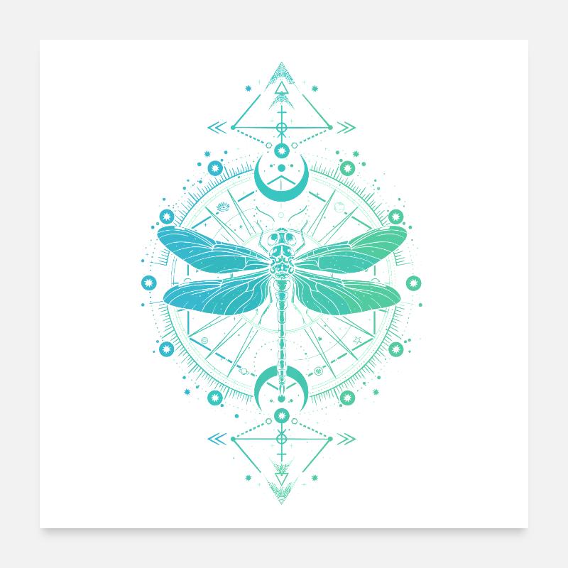 Astronomy - Dragonfly Mandala Turquoise Blue Poster 24" x 24" (60x60 cm)