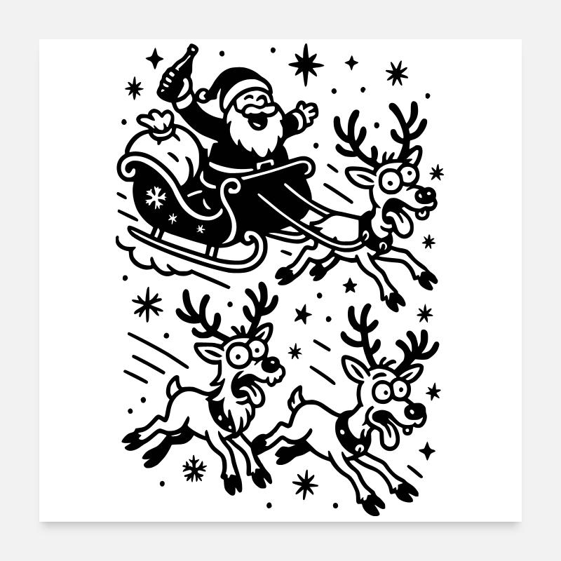 Crazy Drunk Santa Reindeers Poster 24" x 24" (60x60 cm)