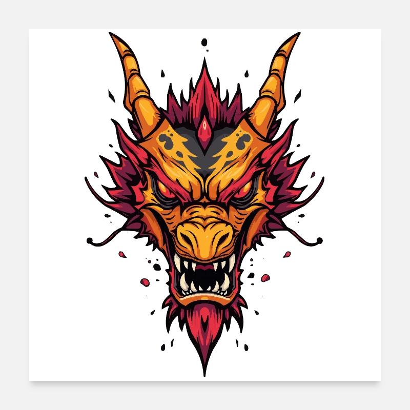 Flammender asiatischer Drache Poster 60x60 cm