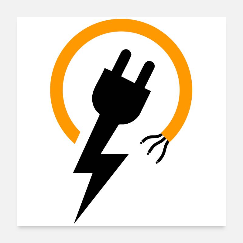 Electrician logo with lightning bolt and plug Poster 24" x 24" (60x60 cm)