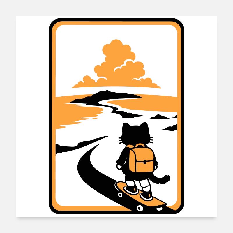 Coucher de soleil Skate Cat Poster 60 x 60 cm