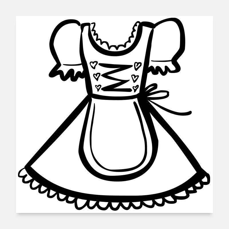 Dirndl – Schwarz-Weiß-Zeichnung – einfärbbar Poster 60x60 cm