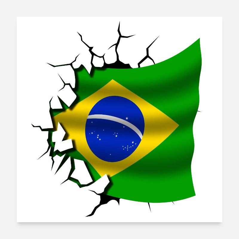 Drapeau du Brésil - Brésil - Drapeau Broken Design Poster 60 x 60 cm