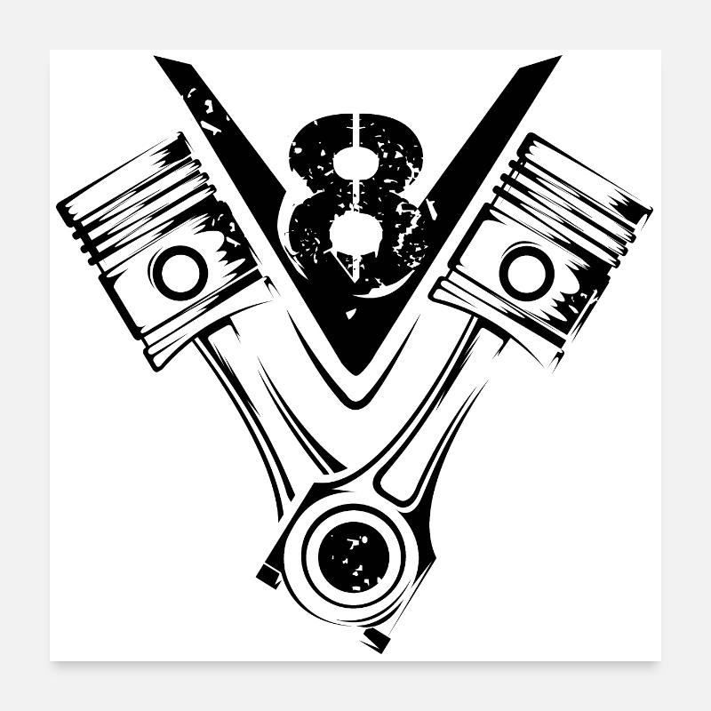 V8 piston musclecar big block car engine symbol Poster 24" x 24" (60x60 cm)