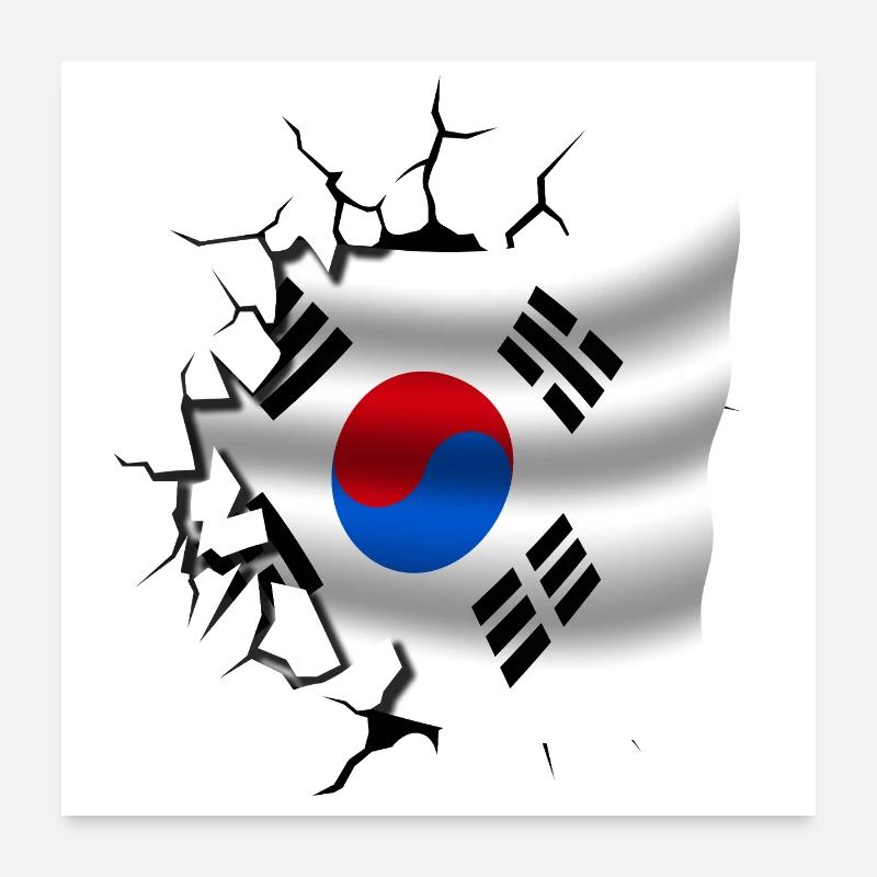 Drapeau de la Corée - Corée - Drapeau Broken Design Poster 60 x 60 cm