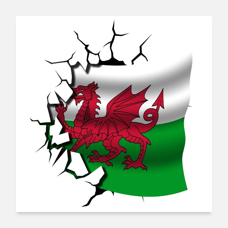 Drapeau du Pays de Galles - Gallois - Drapeau Broken Design Poster 60 x 60 cm