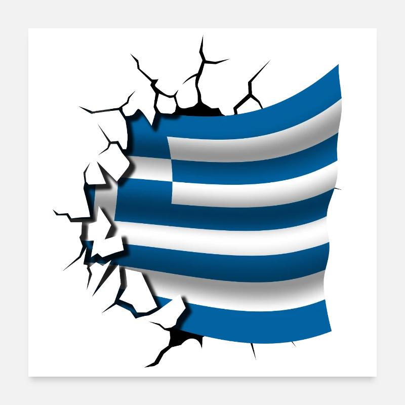 Drapeau de la Grèce - Grèce - Drapeau Broken Design Poster 60 x 60 cm