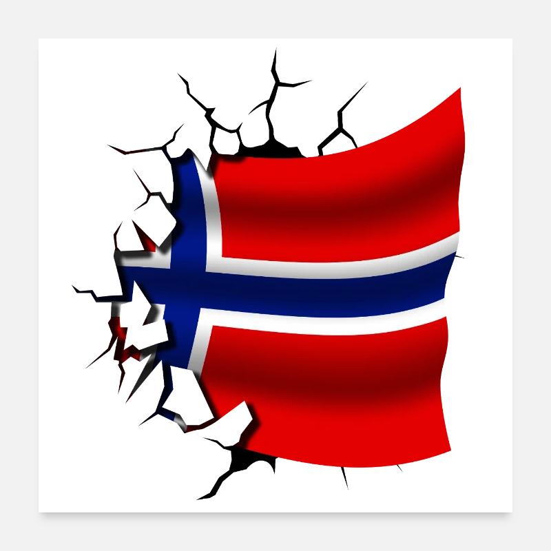 Drapeau de la Norvège - Norvège - Drapeau Broken Design Poster 60 x 60 cm