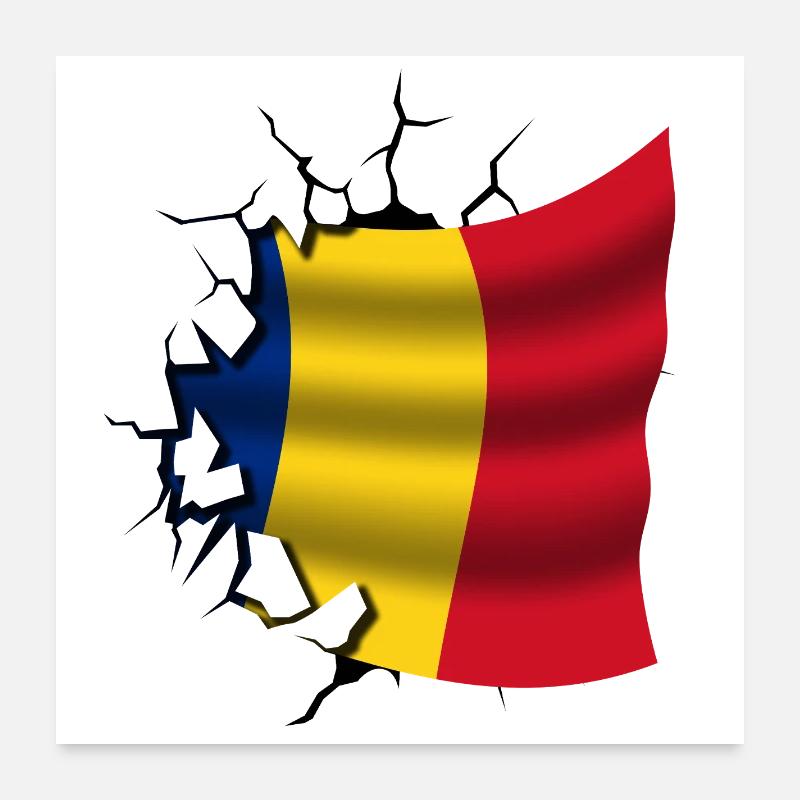 Drapeau de la Roumanie - Roumanie - Drapeau Broken Design Poster 60 x 60 cm