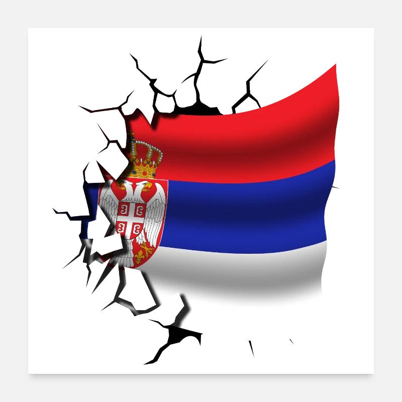 Drapeau de la Serbie - Serbe - Drapeau Broken Design Poster 60 x 60 cm