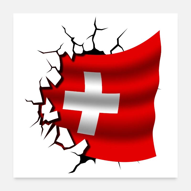 Drapeau de la Suisse - Suisse - Drapeau Broken Design - Poster 60 x 60 cm - blanc