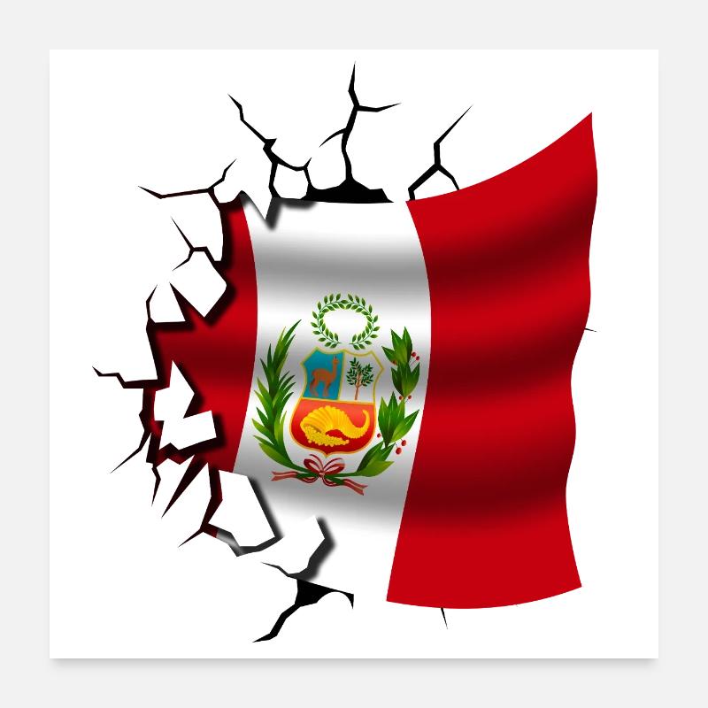 Flag of Peru - Peru - Flag Broken Design Poster 24" x 24" (60x60 cm)