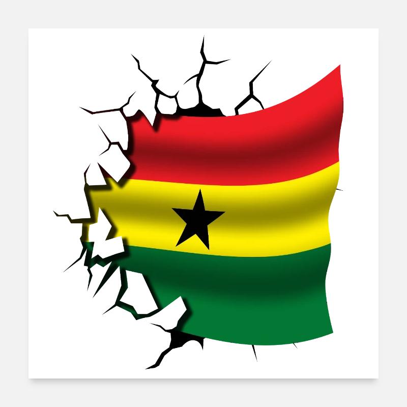 Drapeau du Ghana - Ghana - Drapeau Broken Design Poster 60 x 60 cm