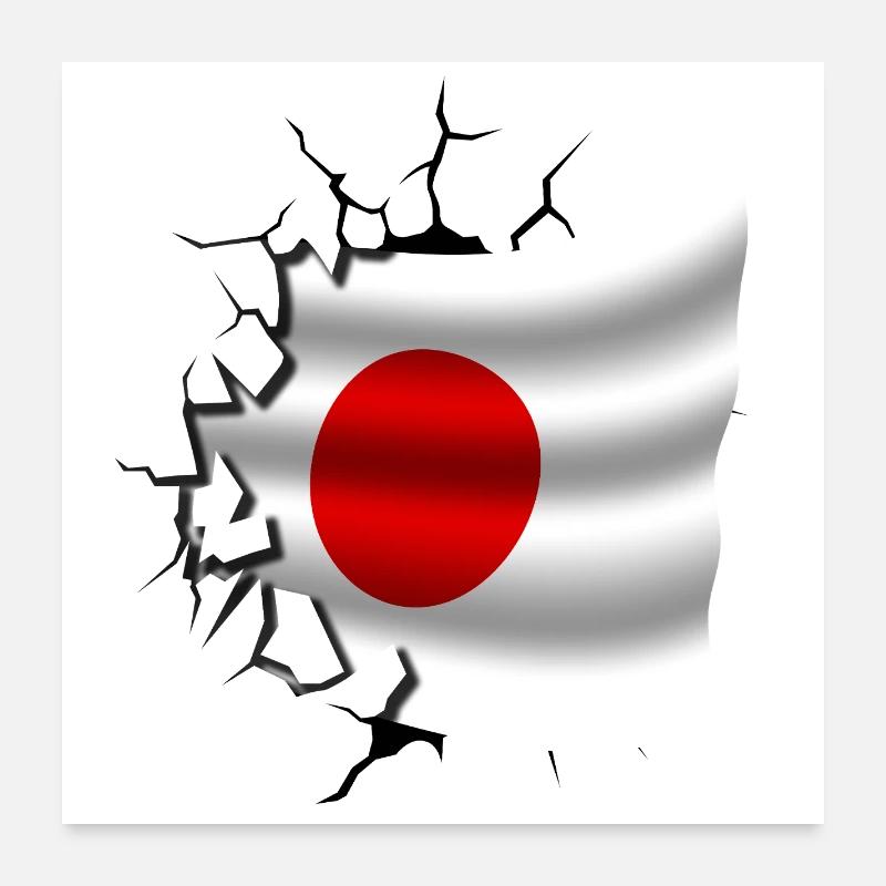 Drapeau du Japon - Japon - Drapeau Broken Design - Poster 60 x 60 cm - blanc
