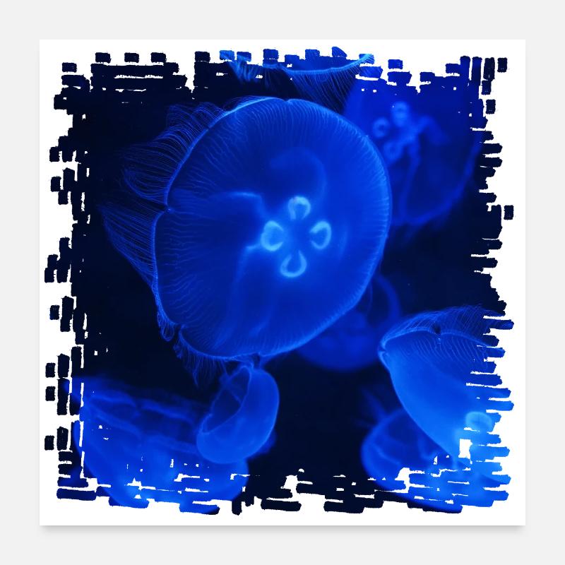 Neon jellyfish underwater magic Poster 24" x 24" (60x60 cm)