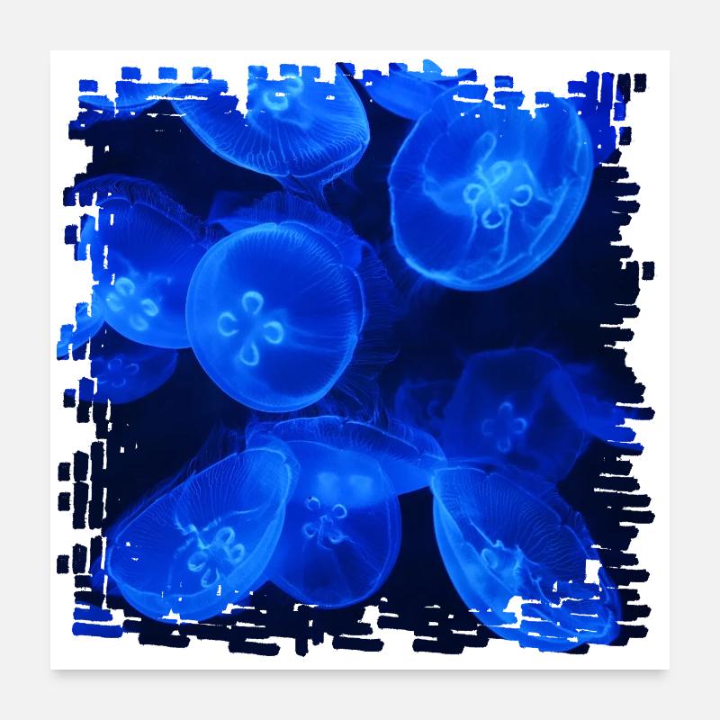 Fascinating Bioluminescence, Blue Jellyfish Poster 24" x 24" (60x60 cm)