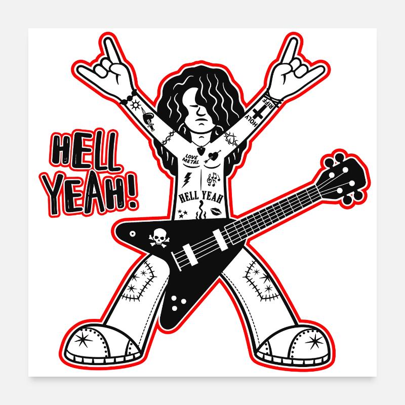 Hell Yeah Cartoon Rock Guitarist Poster 60 x 60 cm