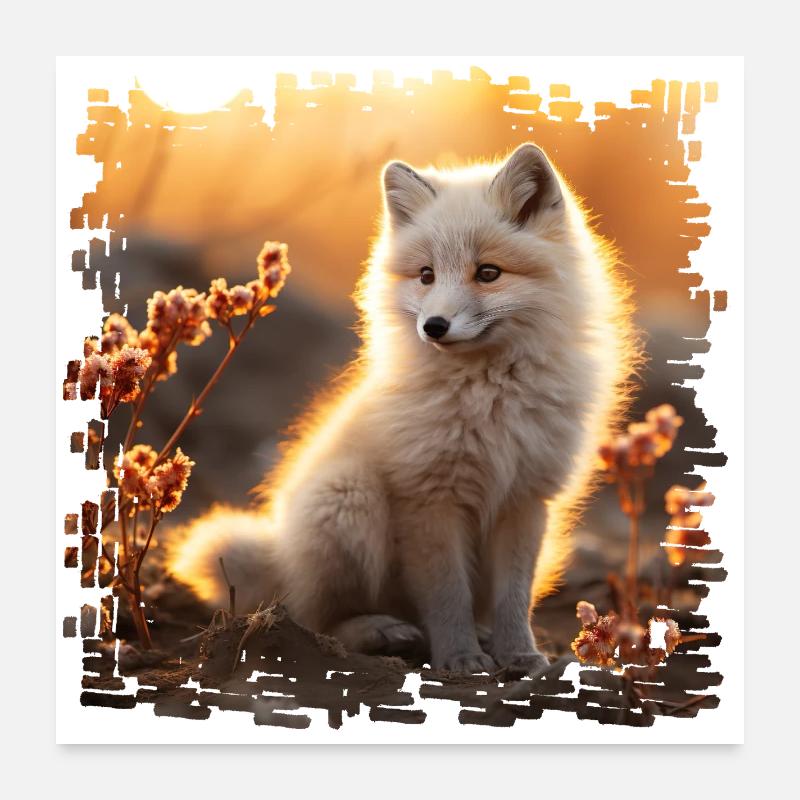 Polarfuchs im Sobbebuntergang Poster 60x60 cm
