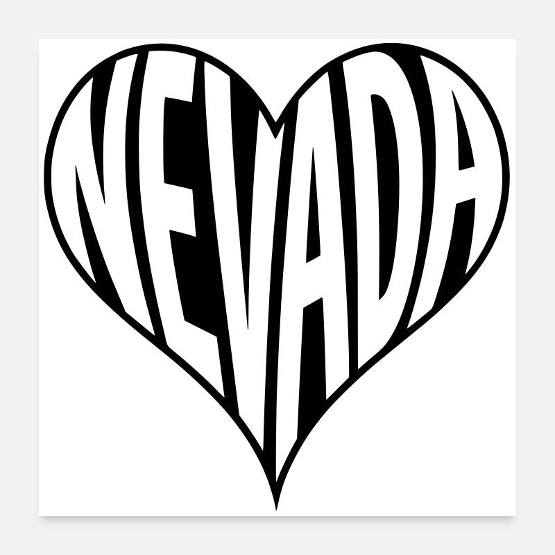 Nevada USA Heart Typography Poster 24" x 24" (60x60 cm)