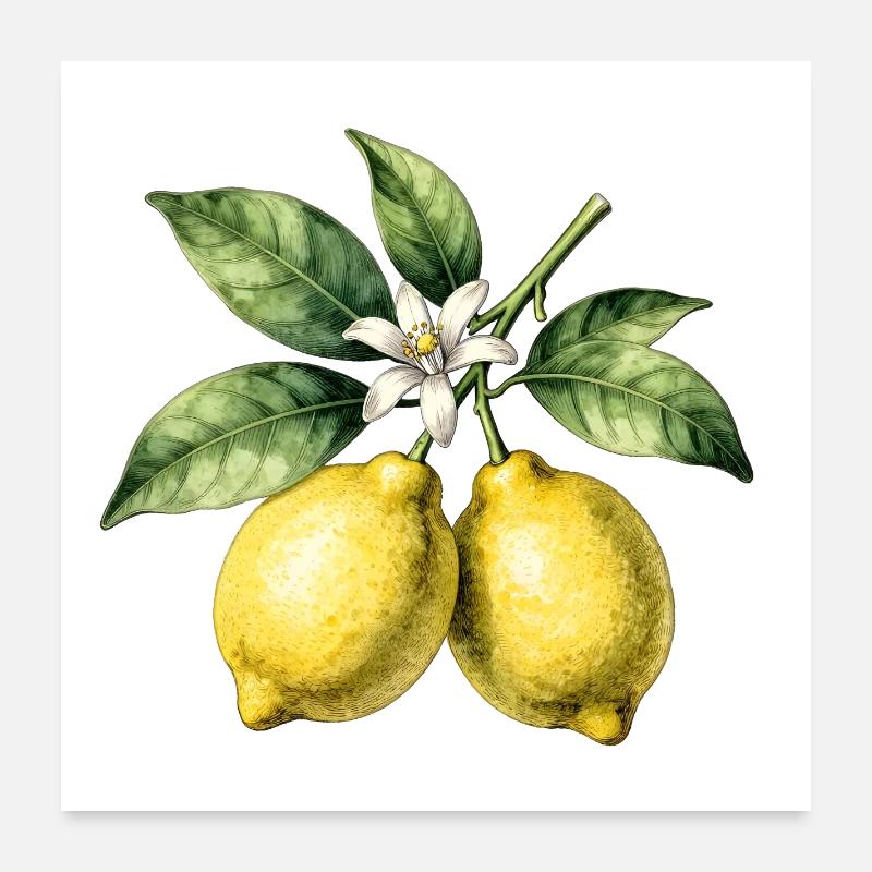 Citronniers Botaniques Aquarelle Poster 60 x 60 cm