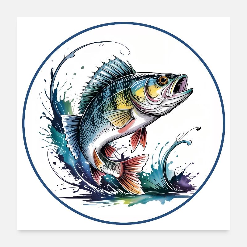 Barsch Angeln Poster 60x60 cm