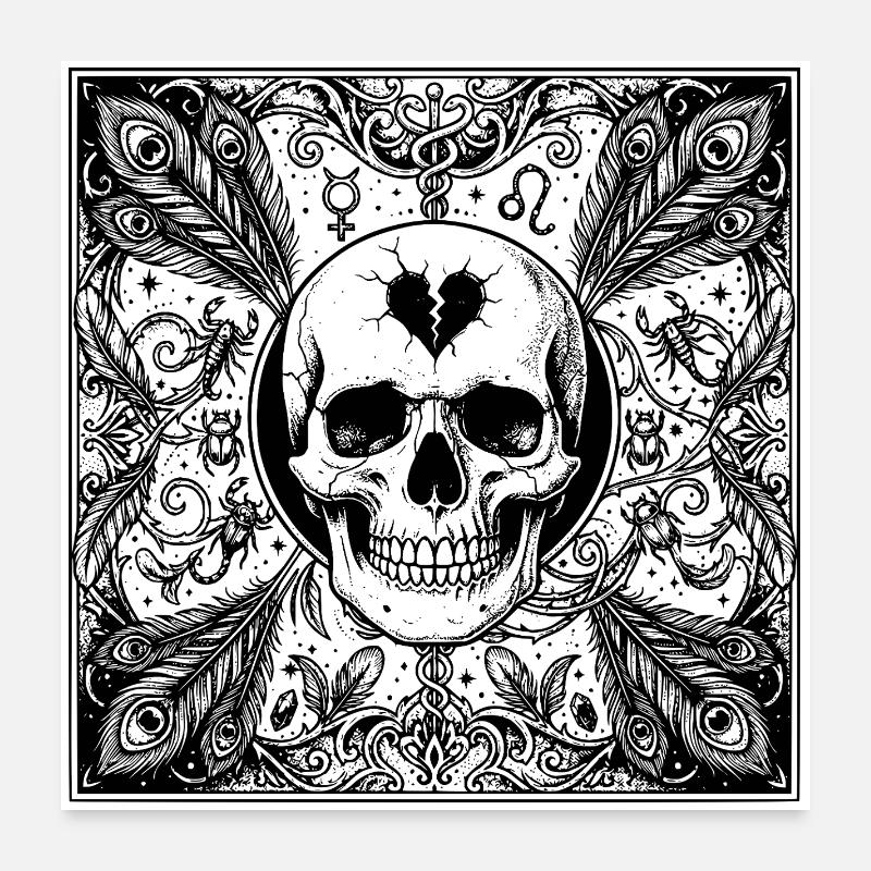 Design occulte gothique du crâne de Scorpion Poster 60 x 60 cm