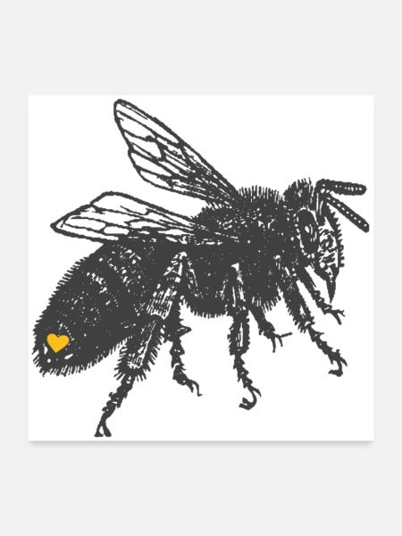 Biene mit Herz - Poster 60x60 cm - Weiß