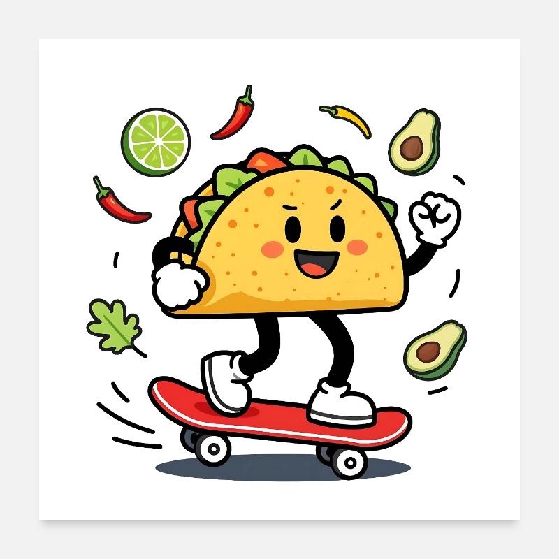 Taco Skate Pop Kawaii Poster 24" x 24" (60x60 cm)