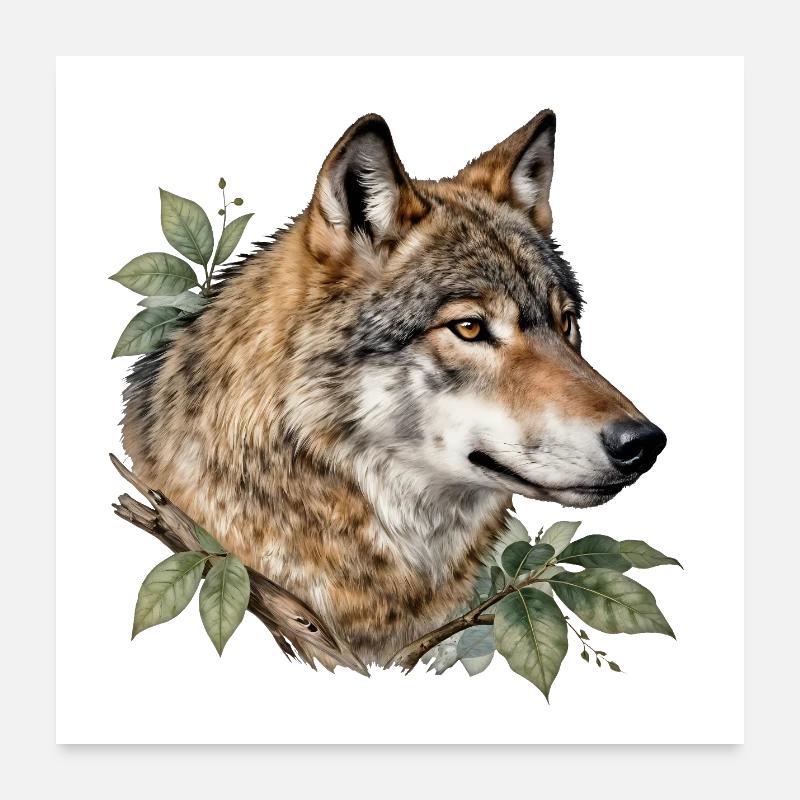 Wolf surrounded by foliage Poster 24" x 24" (60x60 cm)