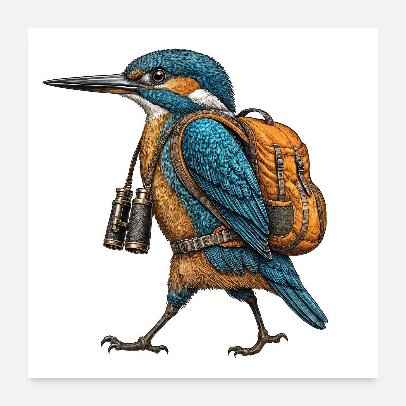 Kingfisher Explorer – Kupferstich eines Eisvägels Poster 60x60 cm
