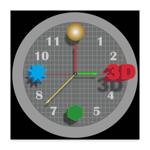 3D O' Clock with Objects - Grey/Black, Poster' - Poster 24 x 24 (60x60 cm)