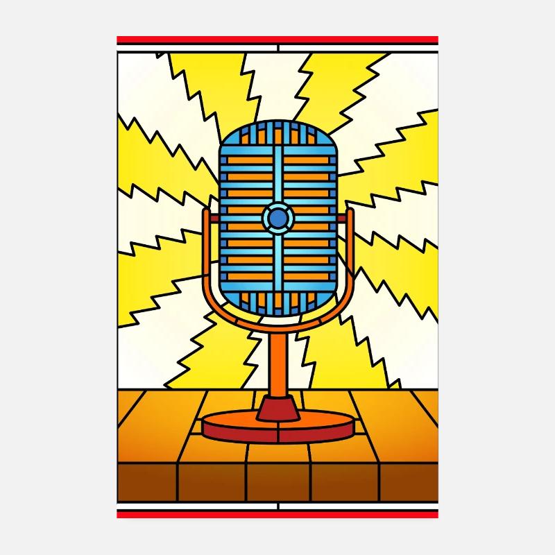 Retro Microphone Lightning Burst Poster 8" x 12" (20x30 cm)