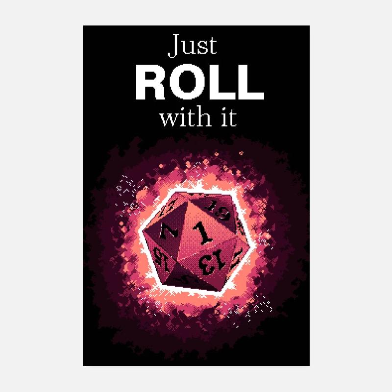 Just Roll With It Retro D20 Magenta Dice Poster 20x30 cm